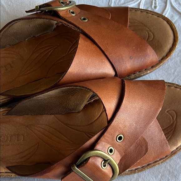 Born Brown Leather Cross Strap Slides - Picture 6 of 7